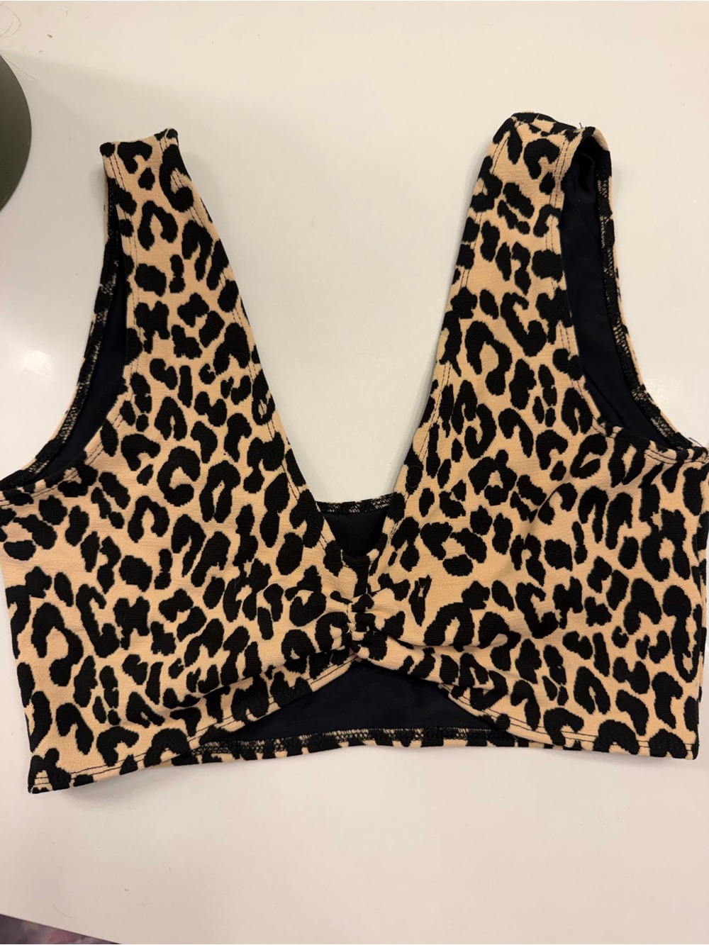Montce Leopard Print Bikini Top in Tan and Black
